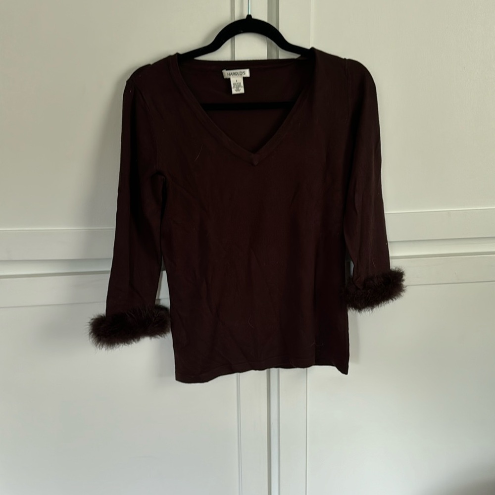 Harold's Brown Long Sleeve Top with Fur Cuffs